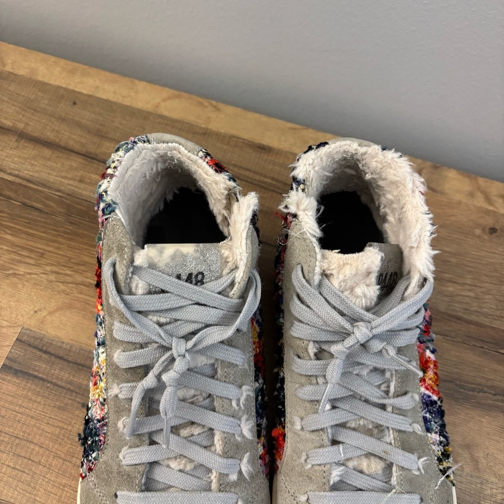 P448 Faux Fur Multicolor High Top Suede Sneakers Women’s - Picture 7 of 11